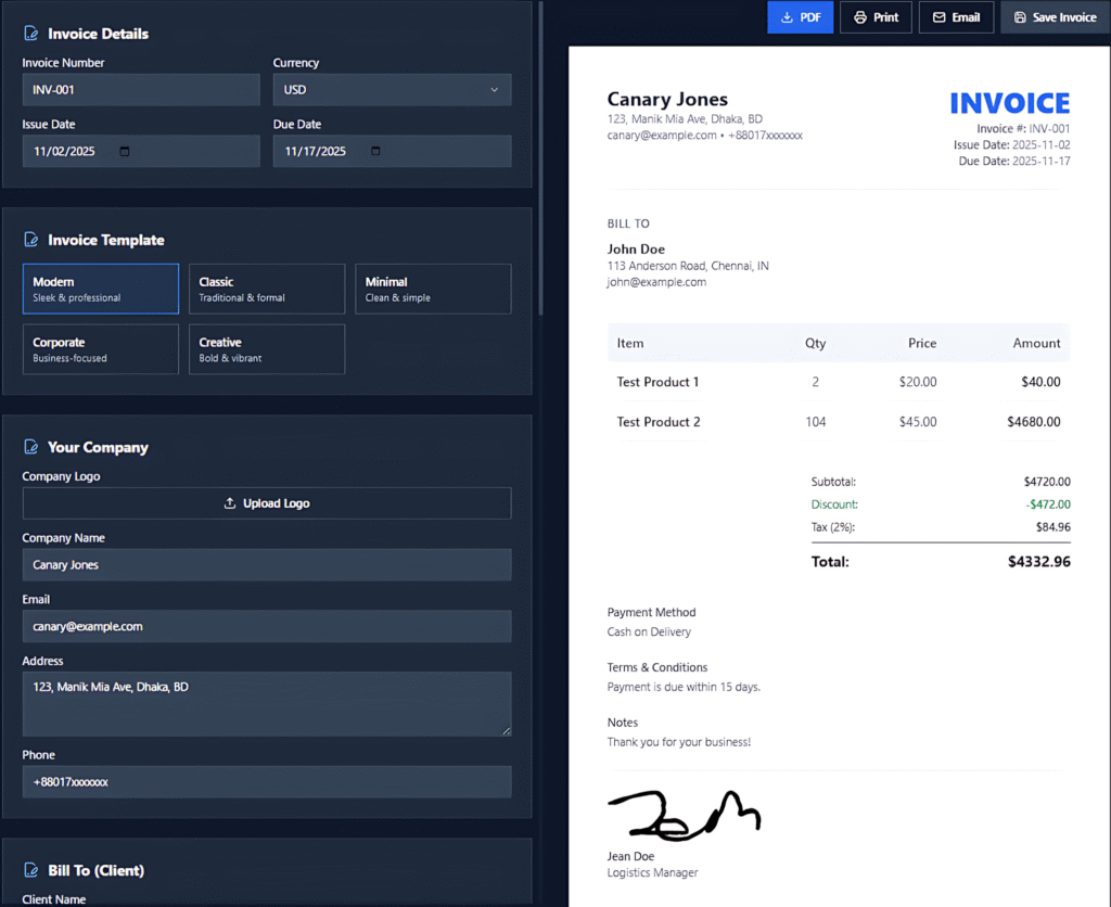 Invoice Launcher UI